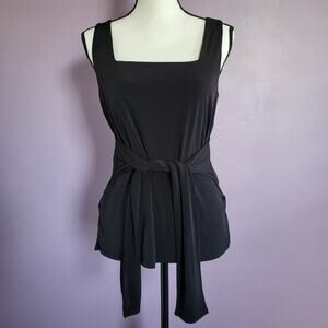 Kenneth Cole Layered Stretch Jersey Tie Front/Back Square Neck Tank Top